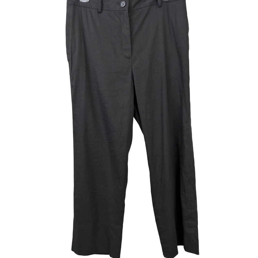 Theory Fluid Pant Women 4 Blk Linen Blend Wide Leg Caliver Preppy Trousers Low - Picture 2 of 10